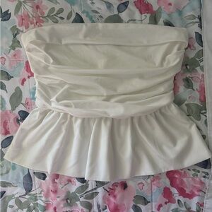 White Strapless Ruffly Top